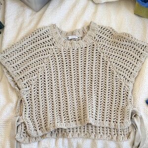 Zara Chunky Crochet Knit Pullover Vest in Oatmeal